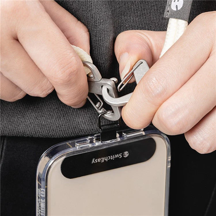 SWITCHEASY Metal Tether Tabs for Cell Phones Adjustable Strap Slim 6mm Nylon Lanyard - Beige - Image 7