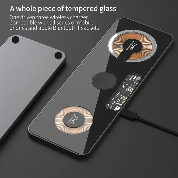T06 3 in 1 Transparent Magnetic Phone Charger for iPhone 13 / 12 Series Dual 15W Fast Charging Pad - Image 8