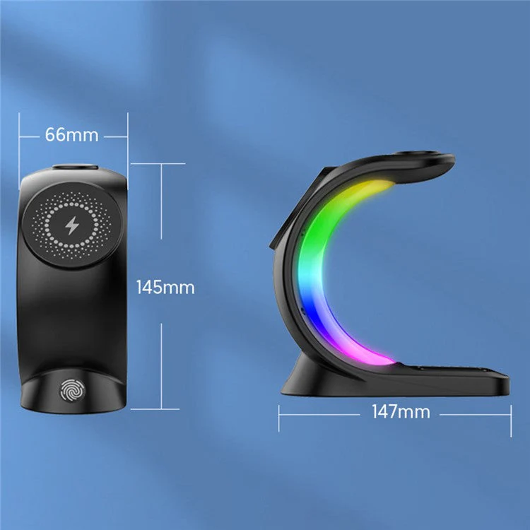 T17 3-in-1 RGB Light Magnetic Wireless Charger for iPhone 12 / 13 / 14 / 15 Series Desktop Fast Charging Stand Compatible with MagSafe - Black - Image 6