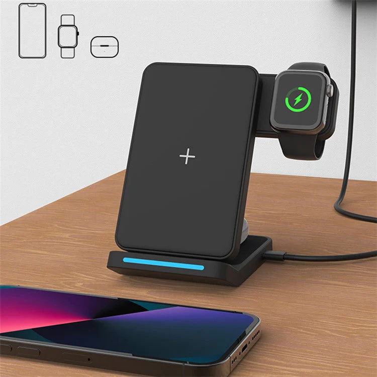 T19 3-in-1 Folding Wireless Charger 15W Desktop Portable Wireless Charging Stand for Cell Phone, Headset, iWatch - White - Image 3