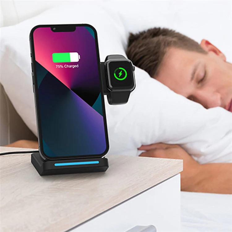 T19 3-in-1 Folding Wireless Charger 15W Desktop Portable Wireless Charging Stand for Cell Phone, Headset, iWatch - White - Image 7