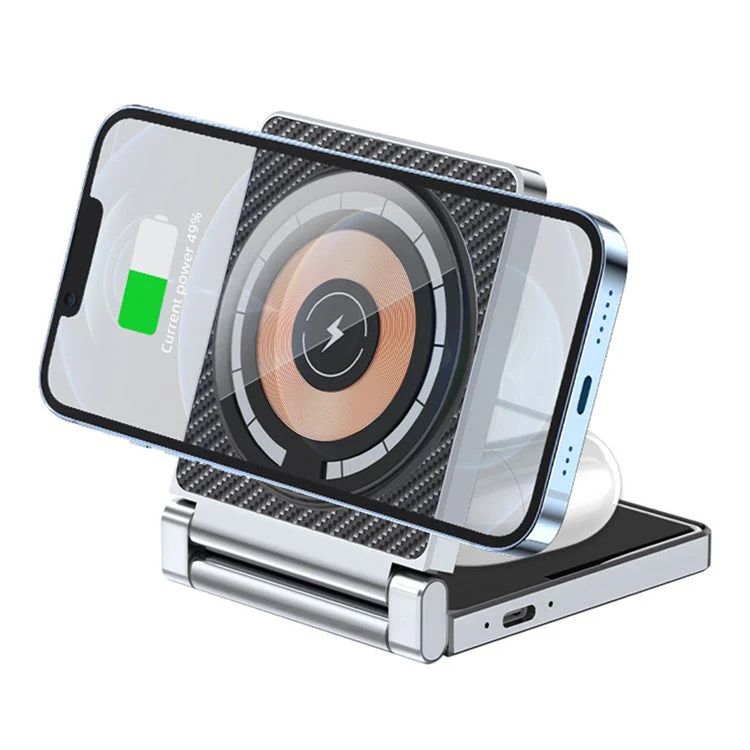 T35 15W Foldable Magnetic Wireless Charger 2-in-1 Phone Earphone Charging Dock - Black - Image 5