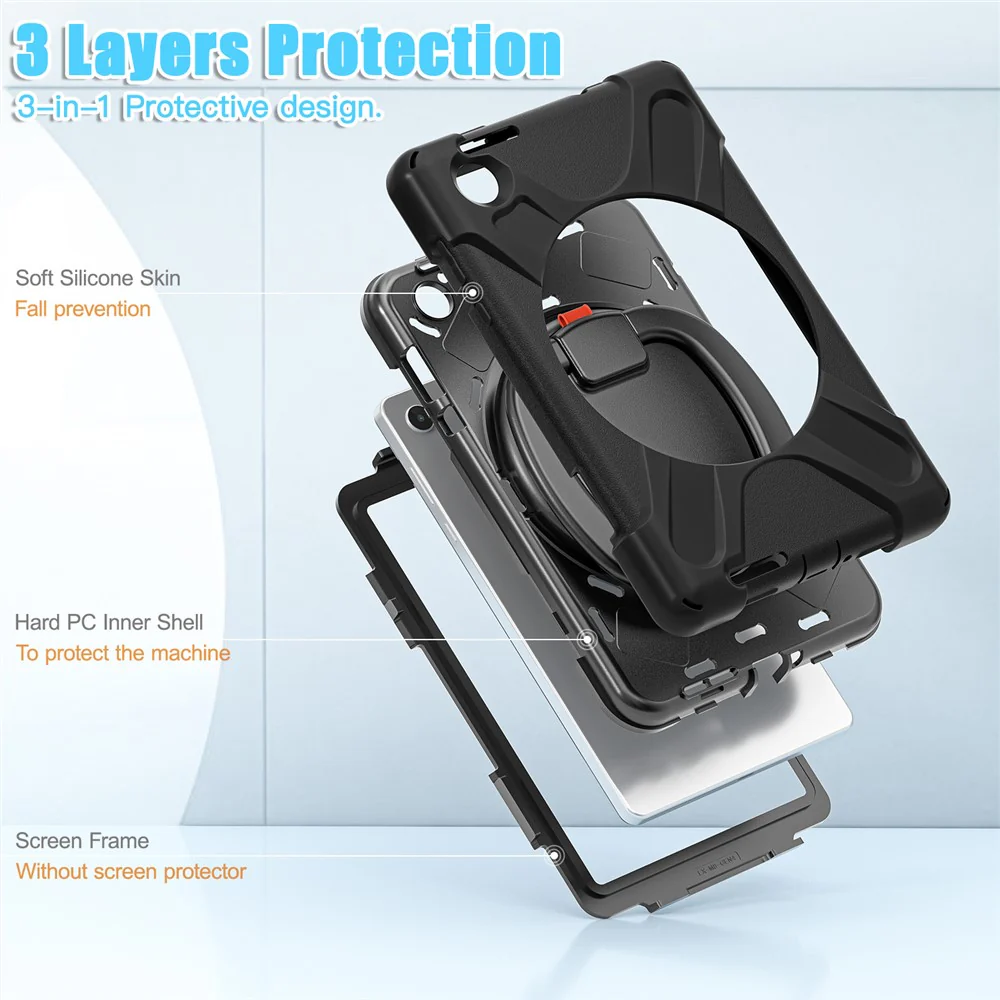 Tablet Case for Lenovo Tab M8 (4th Gen) 2024 TB-301XU / M8 (4th Gen) 2023 TB-300FU PC + Silicone Rotary Kickstand Cover - Black - Image 5