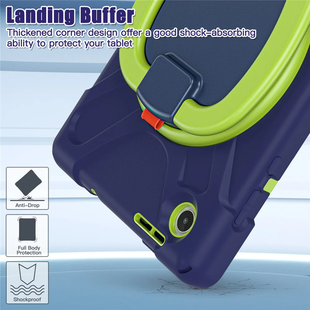 Tablet Case for Lenovo Tab M8 (4th Gen) 2024 TB-301XU / M8 (4th Gen) 2023 TB-300FU PC + Silicone Rotary Kickstand Cover - Navy Blue / Yellowgreen - Image 4