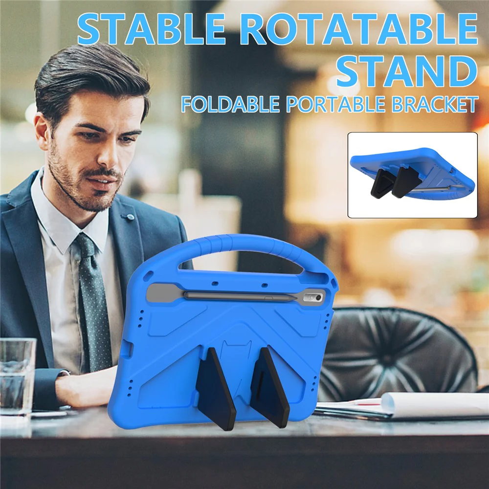 Tablet Case for Lenovo Tab P11 Pro Gen 2, Portable Handle Foldable Kickstand Shockproof EVA Protective Cover - Blue - Image 2