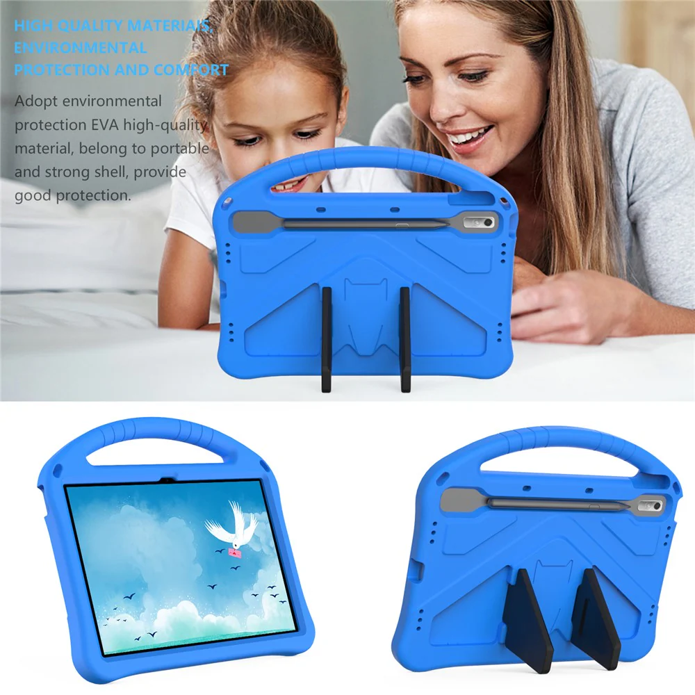 Tablet Case for Lenovo Tab P11 Pro Gen 2, Portable Handle Foldable Kickstand Shockproof EVA Protective Cover - Blue - Image 3