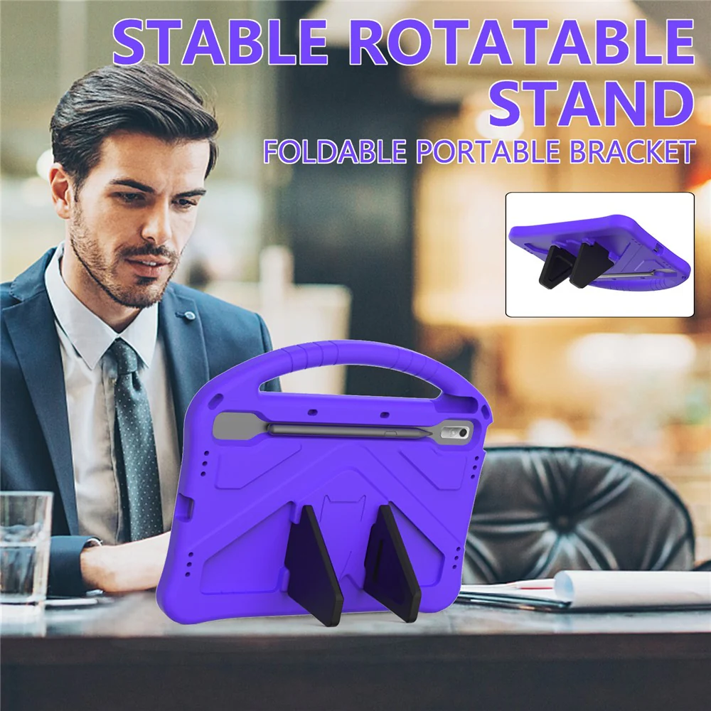Tablet Case for Lenovo Tab P11 Pro Gen 2, Portable Handle Foldable Kickstand Shockproof EVA Protective Cover - Purple - Image 2