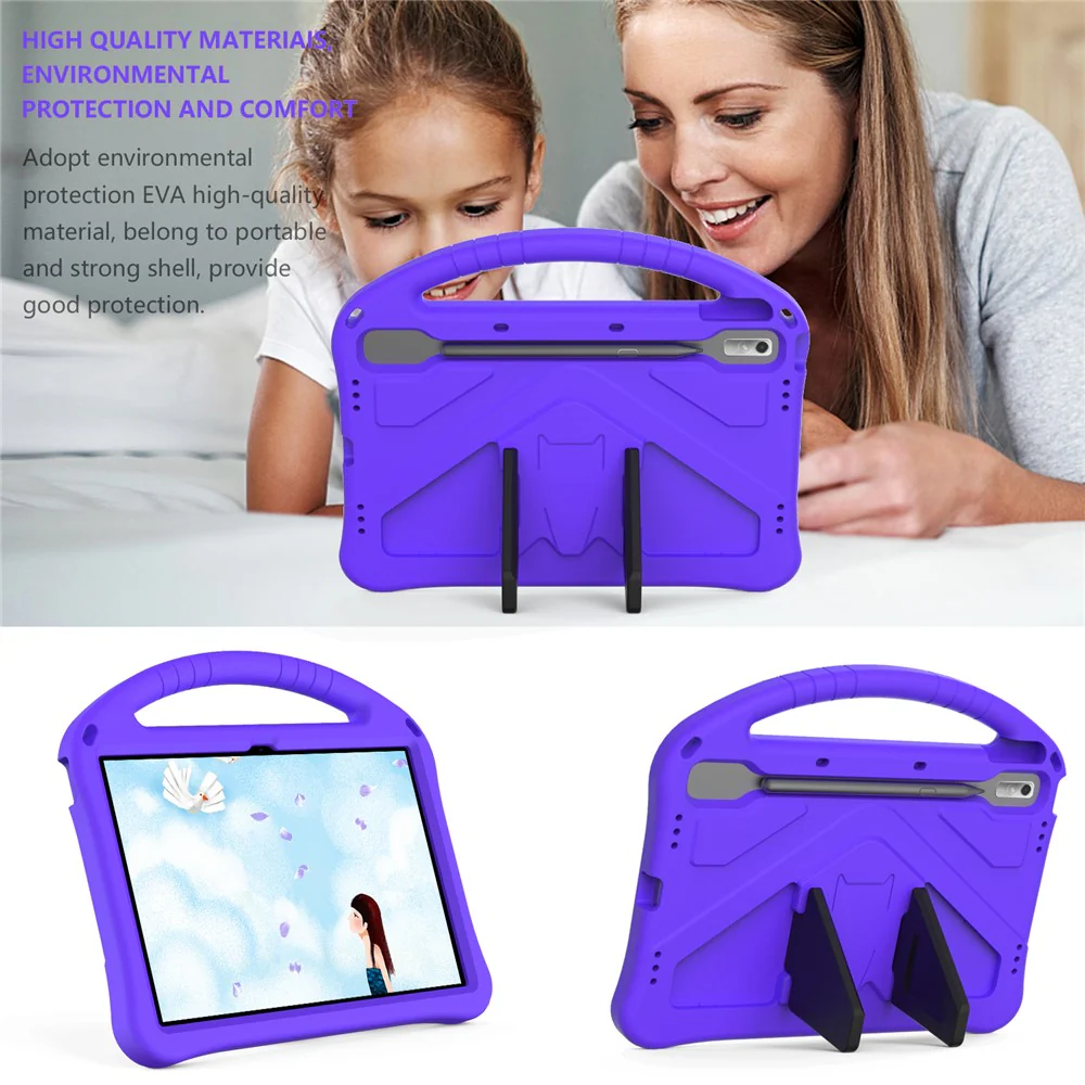 Tablet Case for Lenovo Tab P11 Pro Gen 2, Portable Handle Foldable Kickstand Shockproof EVA Protective Cover - Purple - Image 3