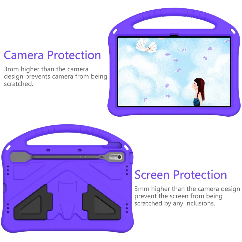 Tablet Case for Lenovo Tab P11 Pro Gen 2, Portable Handle Foldable Kickstand Shockproof EVA Protective Cover - Purple - Image 4
