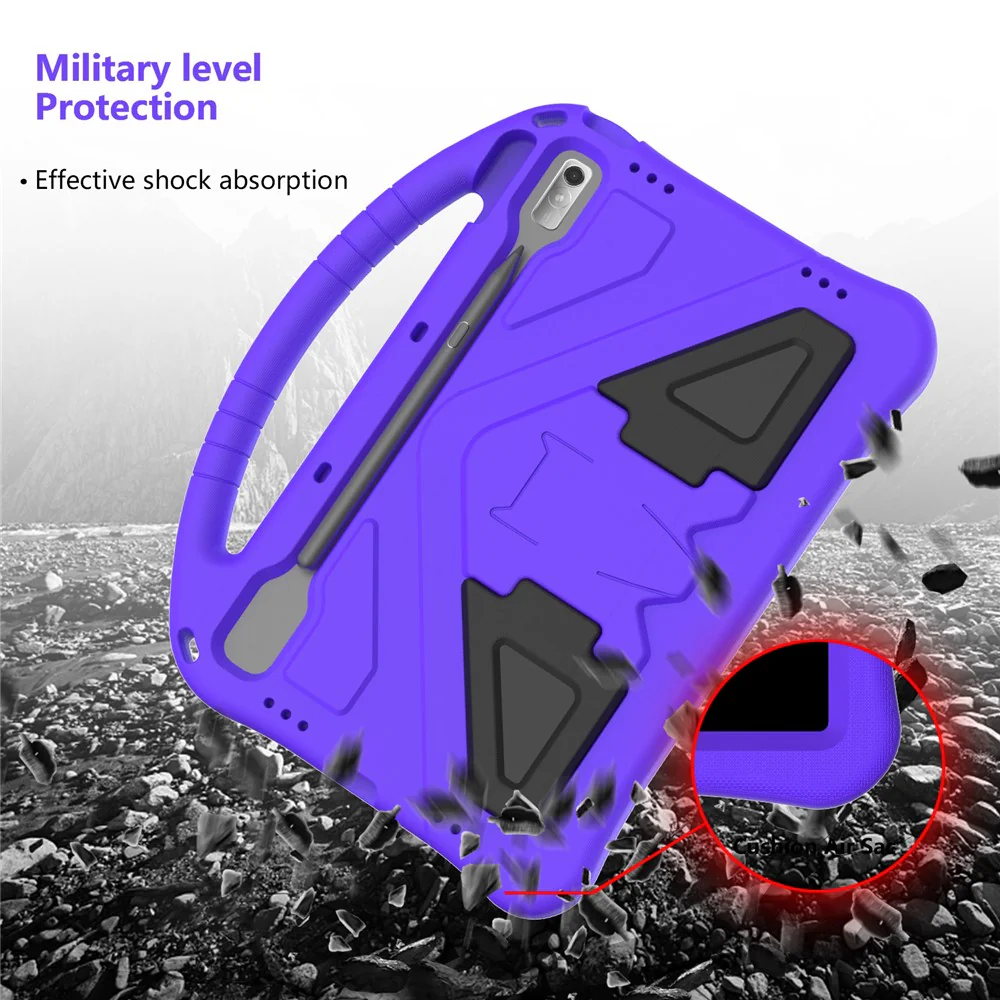 Tablet Case for Lenovo Tab P11 Pro Gen 2, Portable Handle Foldable Kickstand Shockproof EVA Protective Cover - Purple - Image 5