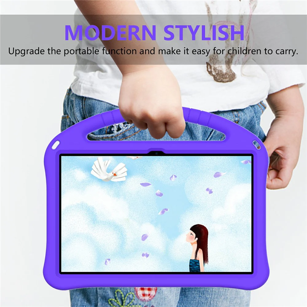 Tablet Case for Lenovo Tab P11 Pro Gen 2, Portable Handle Foldable Kickstand Shockproof EVA Protective Cover - Purple - Image 6