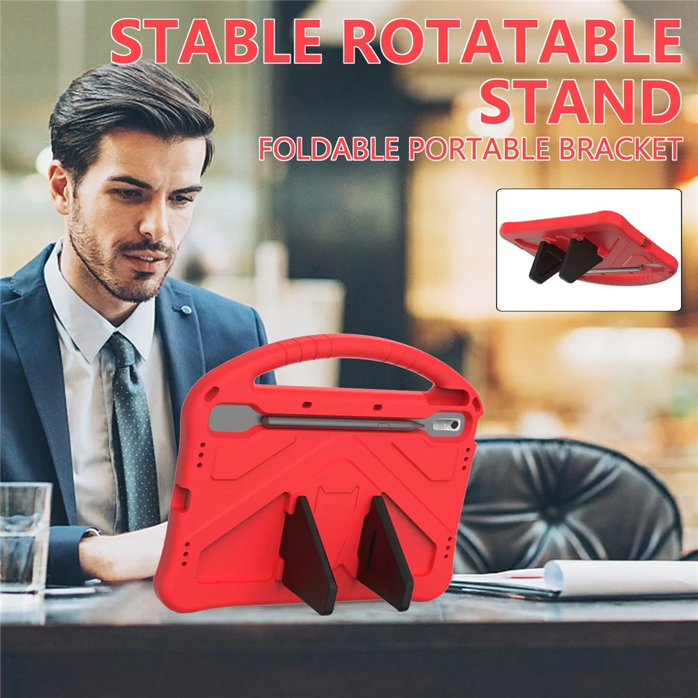 Tablet Case for Lenovo Tab P11 Pro Gen 2, Portable Handle Foldable Kickstand Shockproof EVA Protective Cover - Red - Image 2