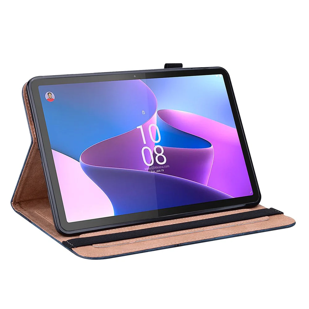 Tablet Case with Card Slots For Lenovo Tab P11 Gen 2 Line Imprinted Leather Protective Tablet Cover Stand - Blue - Image 2
