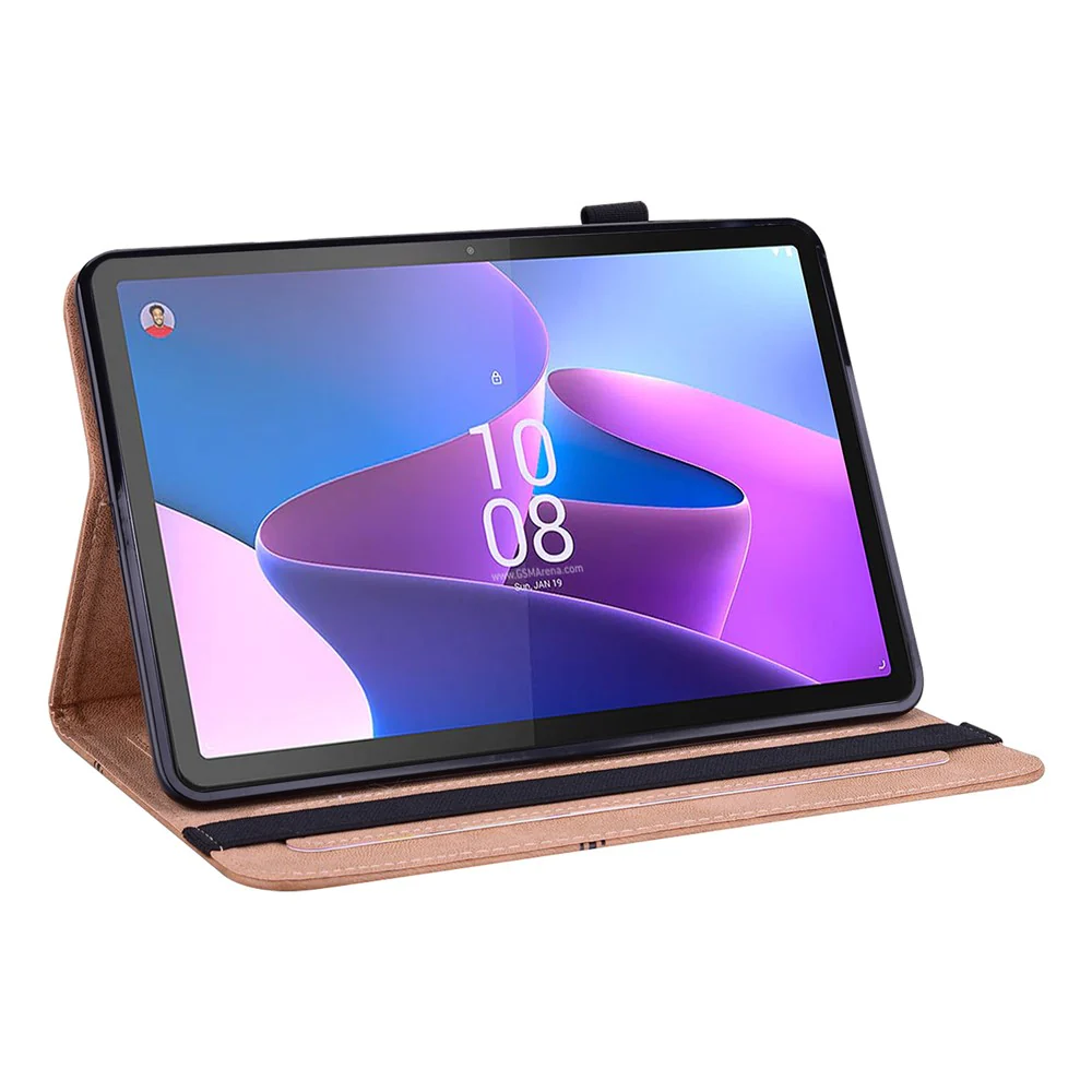 Tablet Case with Card Slots For Lenovo Tab P11 Gen 2 Line Imprinted Leather Protective Tablet Cover Stand - Brown - Image 2