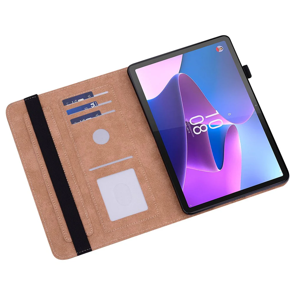 Tablet Case with Card Slots For Lenovo Tab P11 Gen 2 Line Imprinted Leather Protective Tablet Cover Stand - Red - Image 3