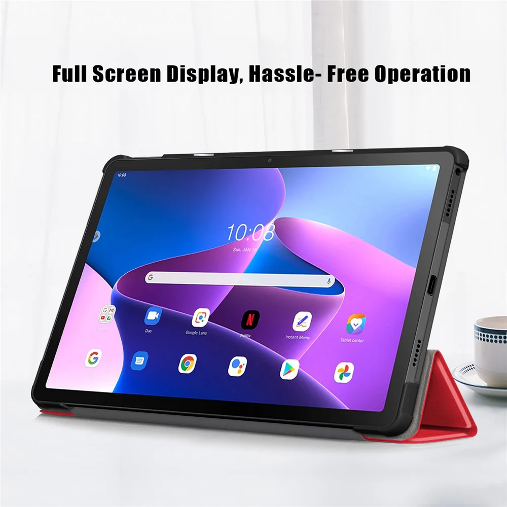 Tablet Covering Shell for Lenovo Tab M10 Plus (3rd Gen) / Xiaoxin Pad 2022 10.6 inch 125FTB-128F PC+PU Leather Trifold Stand Tablet Case - Red - Image 2