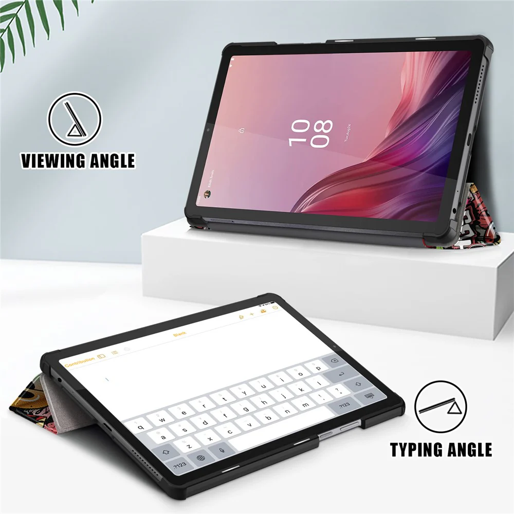 Tablet Leather Case for Lenovo Tab M9 TB-310FU , Tri-fold Stand Pattern Printing Tablet Cover with Auto Wake / Sleep - Graffiti - Image 5