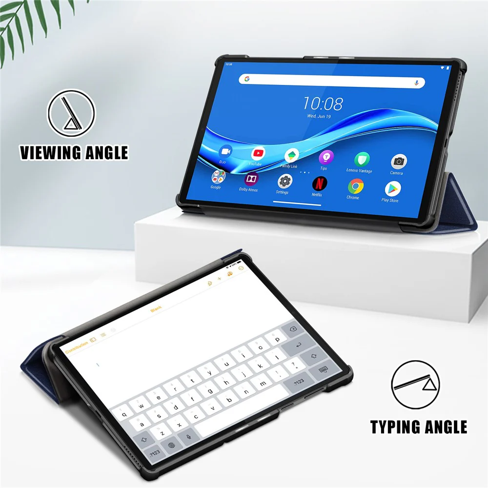Textured Leather Tri-fold Stand Case Auto-Wake/Sleep Smart Tablet Cover Ultra Slim for Lenovo Smart Tab M10 FHD Plus/Tab M10 Plus TB-X606F - Blue - Image 2