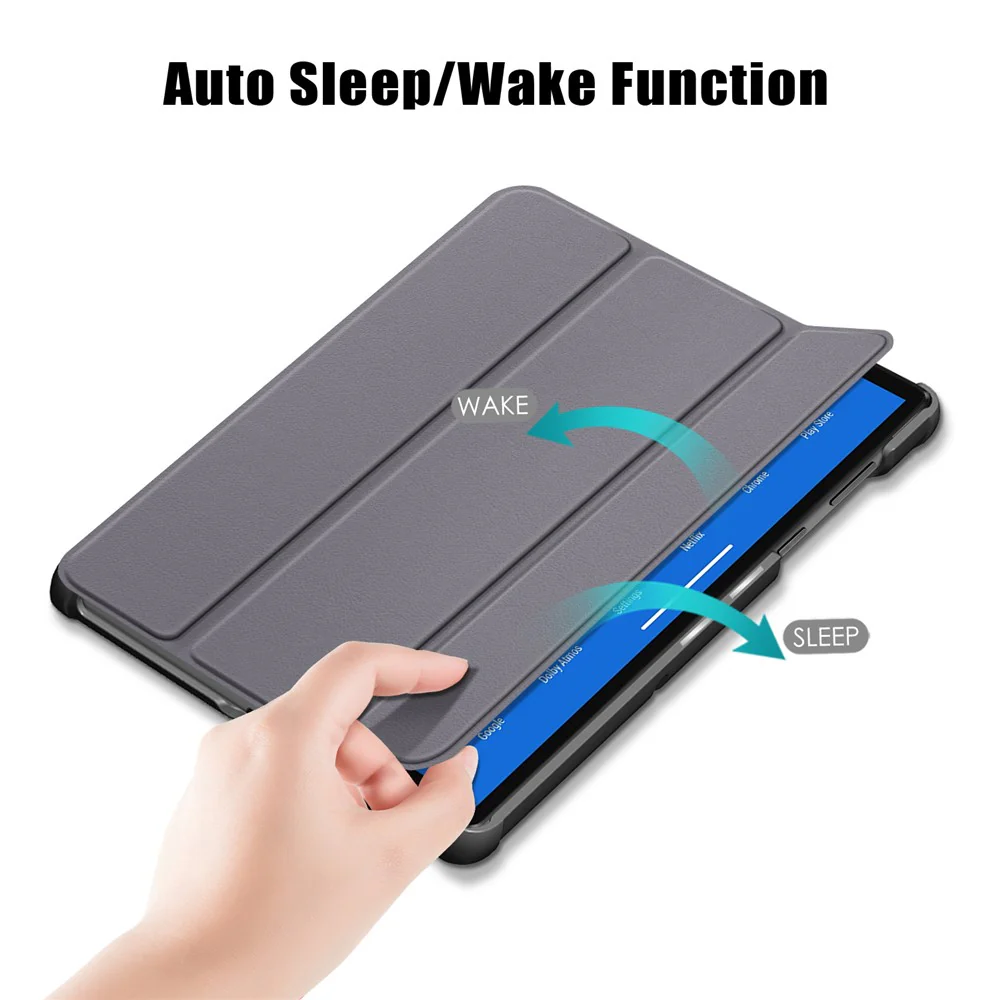 Textured Leather Tri-fold Stand Case Auto-Wake/Sleep Smart Tablet Cover Ultra Slim for Lenovo Smart Tab M10 FHD Plus/Tab M10 Plus TB-X606F - Grey - Image 3