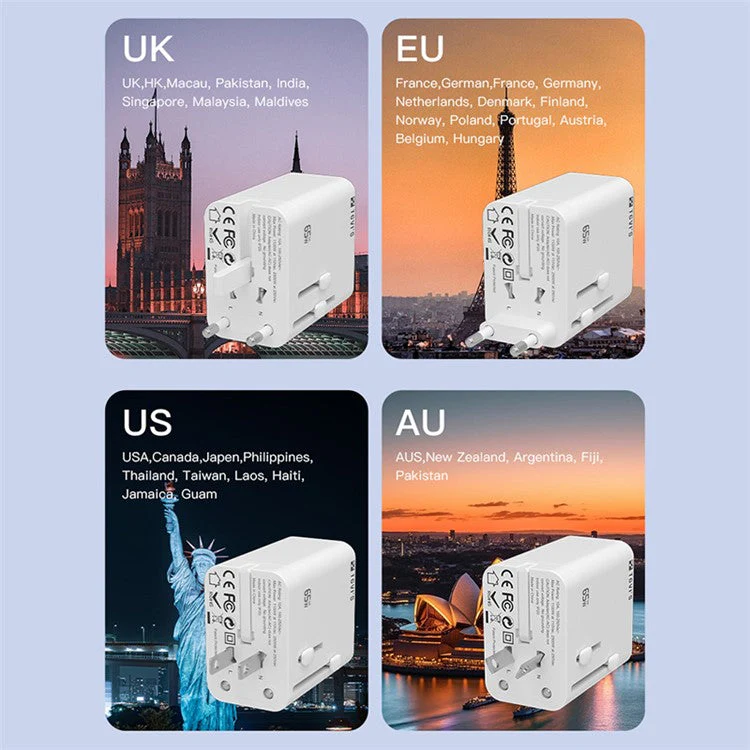 TGVI'S Universal Series PD 65W Global Charger GaN Wall Charger Adapter - Image 8
