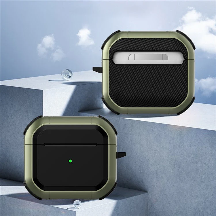 Thunder Series Full-Body Rugged PC + TPU Shock-Absorbing Protective Case with Carabiner for AirPods 3 - Army Green - Image 2