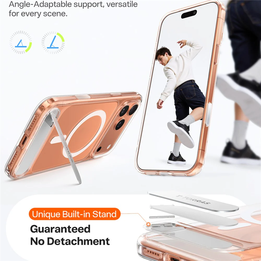 TORRAS For iPhone 17 Pro Max Case Kickstand TPU + PC Phone Cover Compatible with MagSafe - Transparent - Image 6