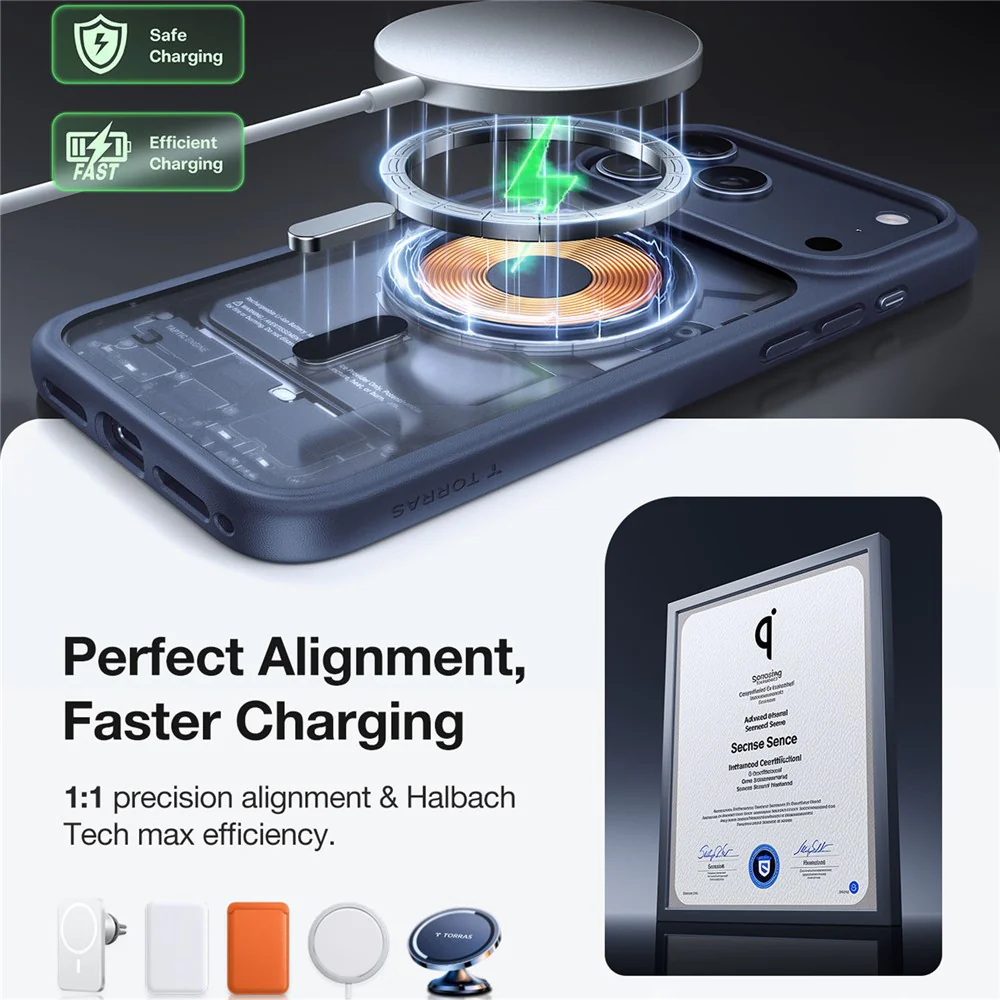 TORRAS For iPhone 17 Pro Max Case Magnetic Matte PC + TPU Phone Cover - Dark Blue - Image 3