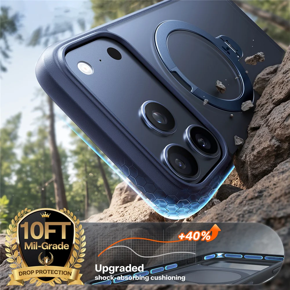 TORRAS For iPhone 17 Pro Max Case Magnetic Rotating Kickstand PC + TPU Phone Cover - Dark Blue - Image 4
