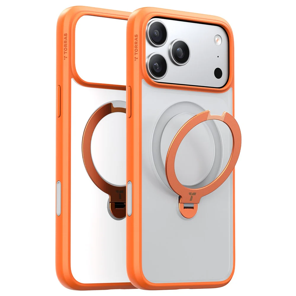 TORRAS For iPhone 17 Pro Max Case Magnetic Rotating Kickstand PC + TPU Phone Cover - Orange - Image 2