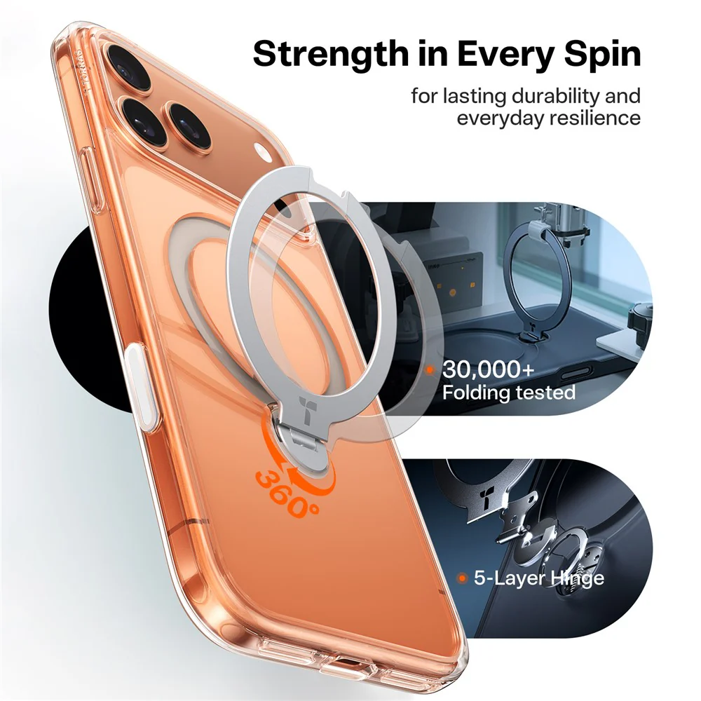TORRAS For iPhone 17 Pro Max Case Magnetic Rotating Kickstand PC + TPU Phone Cover - Transparent - Image 3