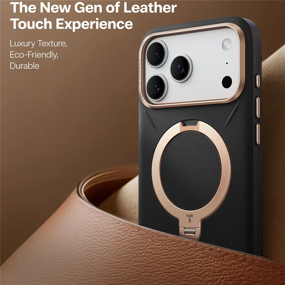 TORRAS Ostand Q PRO Leather Series For iPhone 17 Pro Max Case Compatible with MagSafe Kickstand Phone Cover - Black - Image 3