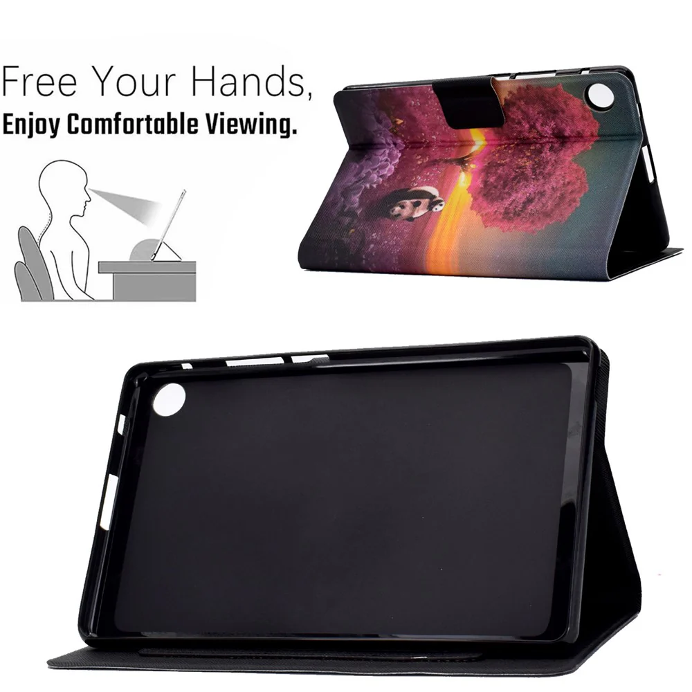 TPU + PU Leather Pattern Printing Tablet Case for Lenovo Tab M10 Plus - Pandas and Tree - Image 3