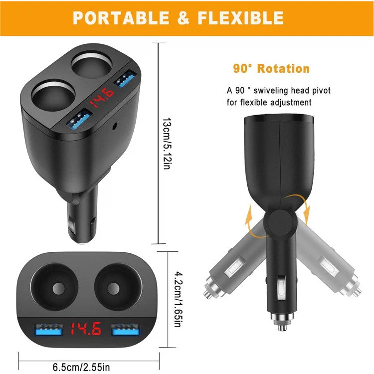 TR-22Q Dual USB QC3.0 Fast Car Charger Digital Display 2-Socket Cigarette Lighter Adapter - Image 7