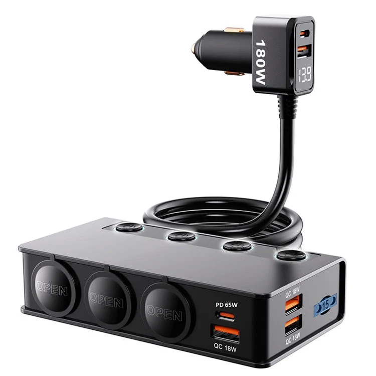 TR-54 Multi Ports USB Car Charger PD+QC3.0 Fast Car Charger Adapter 12V-24V Device 3 Socket Cigarette Lighter Splitter - Image 4