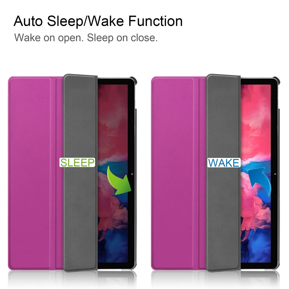 Tri-fold Leather Stand Tablet Case for Lenovo Tab P11 TB-J606F - Purple - Image 2