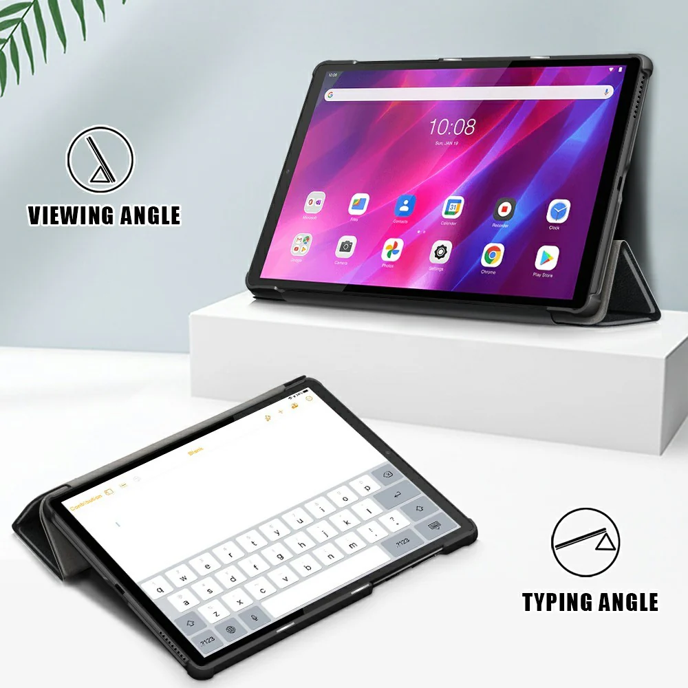 Tri-fold Soft Leather Flip Stand Smart Protective Cover with Sleep / Wake Feature for Lenovo Tab K10/Tab M10 Plus - Black - Image 2