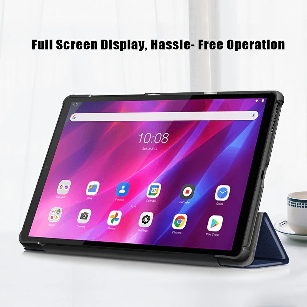 Tri-fold Soft Leather Flip Stand Smart Protective Cover with Sleep / Wake Feature for Lenovo Tab K10/Tab M10 Plus - Dark Blue - Image 5
