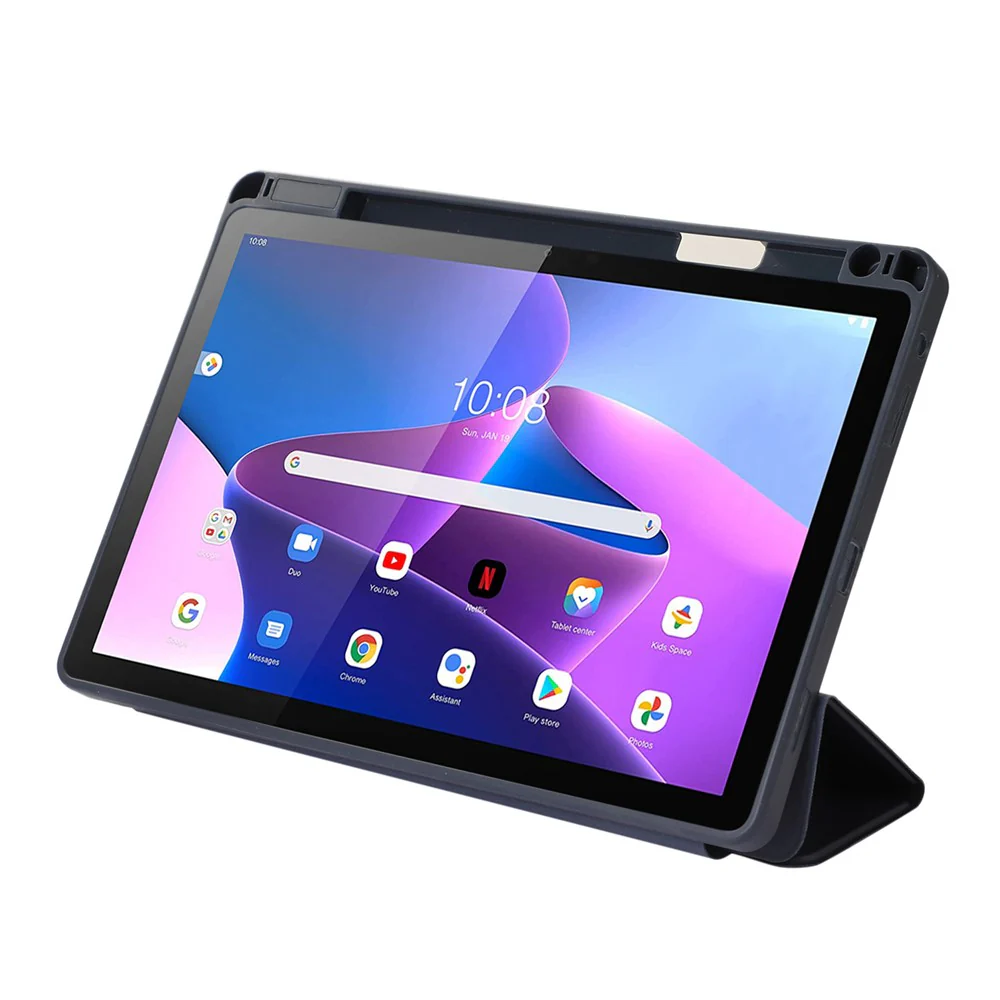 Tri-Fold Stand Cover for Lenovo Tab M10 Plus (3rd Gen) / Xiaoxin Pad 2022 10.6 inch , PU Leather Solid Color Tablet Case with Pen Holder - Blue - Image 3