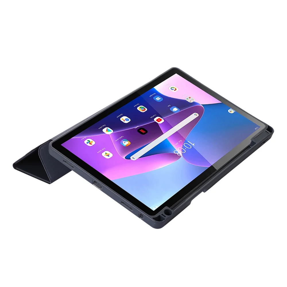 Tri-Fold Stand Cover for Lenovo Tab M10 Plus (3rd Gen) / Xiaoxin Pad 2022 10.6 inch , PU Leather Solid Color Tablet Case with Pen Holder - Blue - Image 4