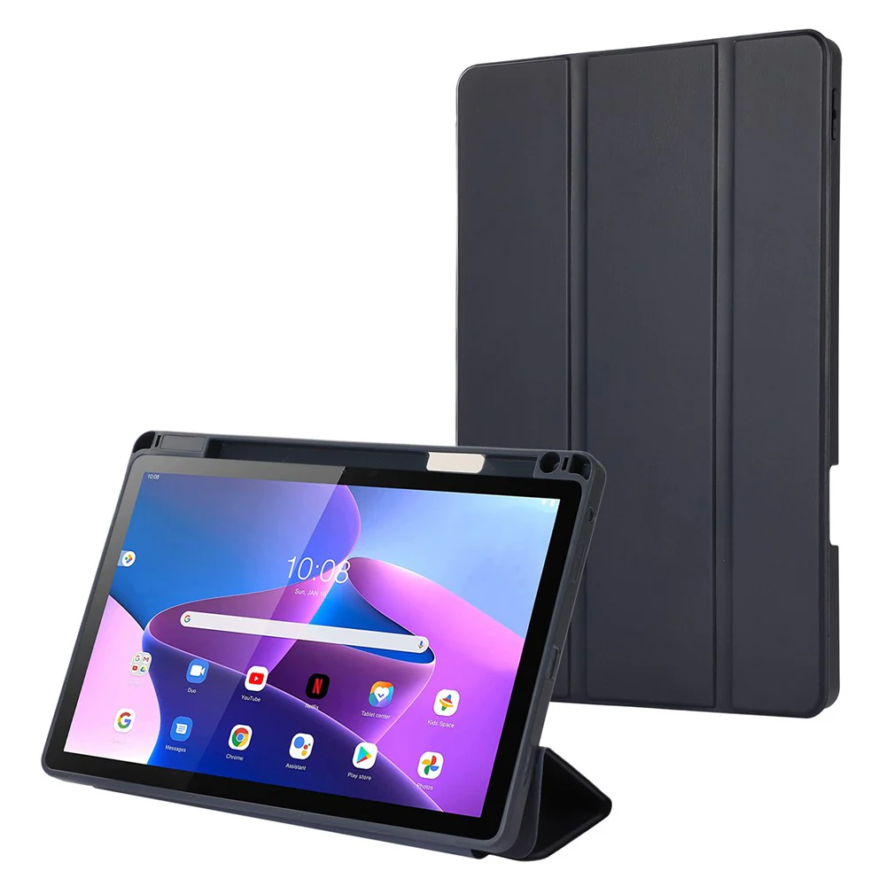 Tri-Fold Stand Cover for Lenovo Tab M10 Plus (3rd Gen) / Xiaoxin Pad 2022 10.6 inch , PU Leather Solid Color Tablet Case with Pen Holder - Blue - Image 7