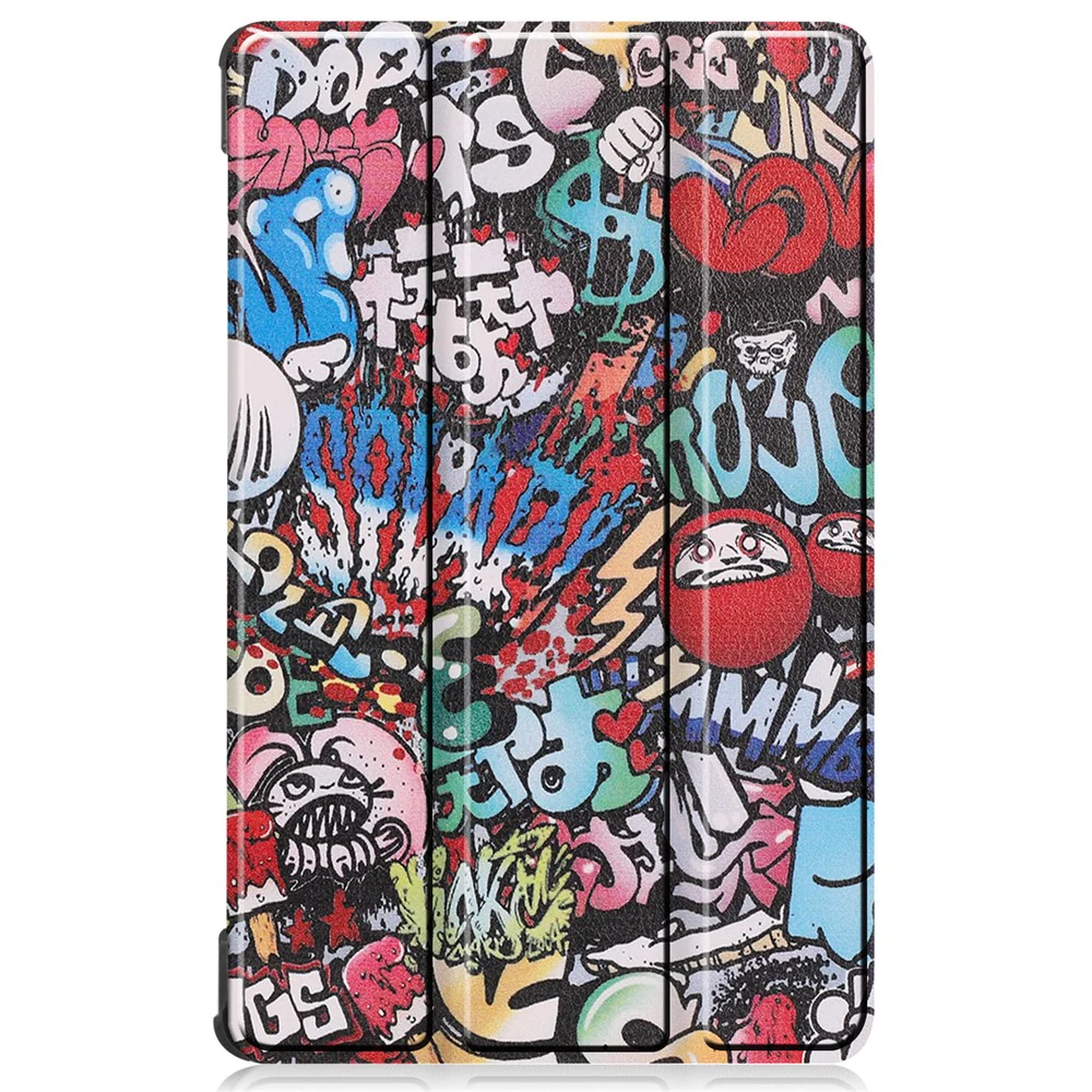 Tri-fold Stand Leather Tablet Case for Lenovo Tab M8 TB-8505X, Smart Pattern Printing Cover with Auto Wake/Sleep - Graffiti - Image 8