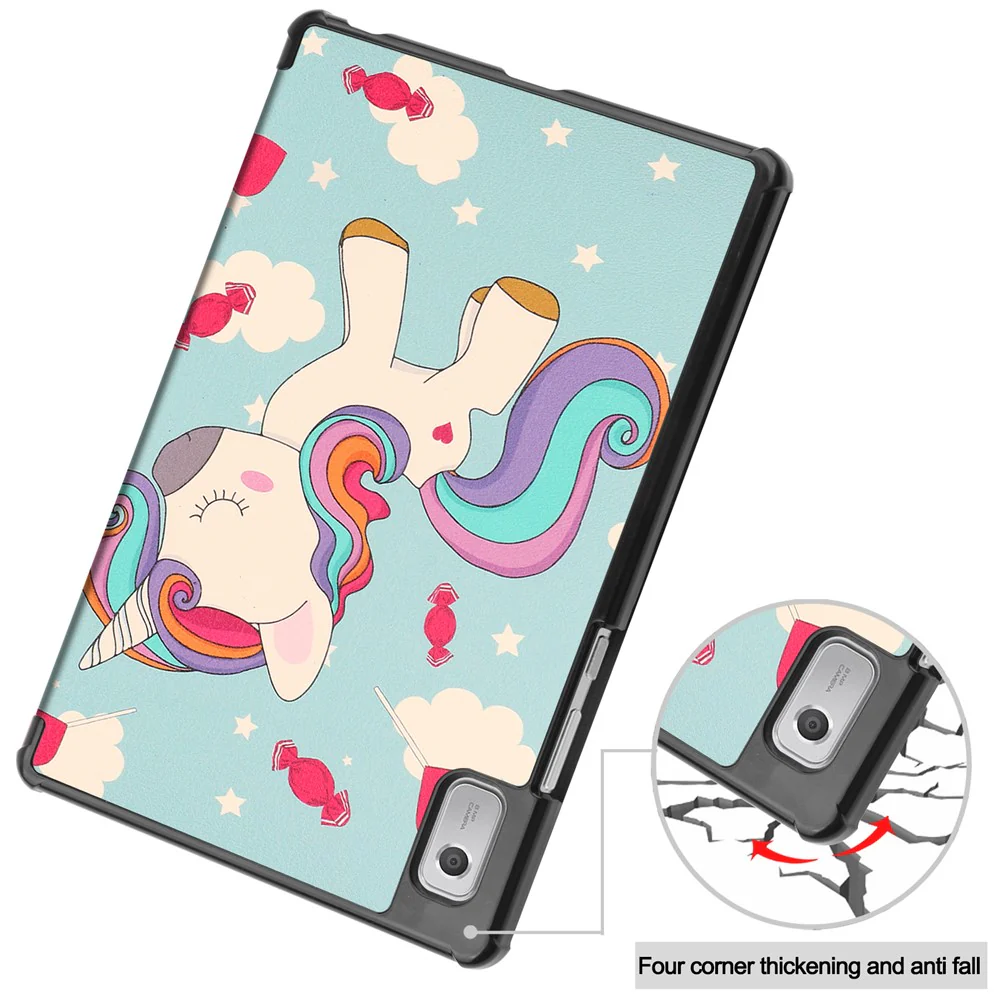 Tri-fold Stand Tablet Case for Lenovo Tab M9 Pattern Printing PU Leather + PC Protective Cover - Horse - Image 6