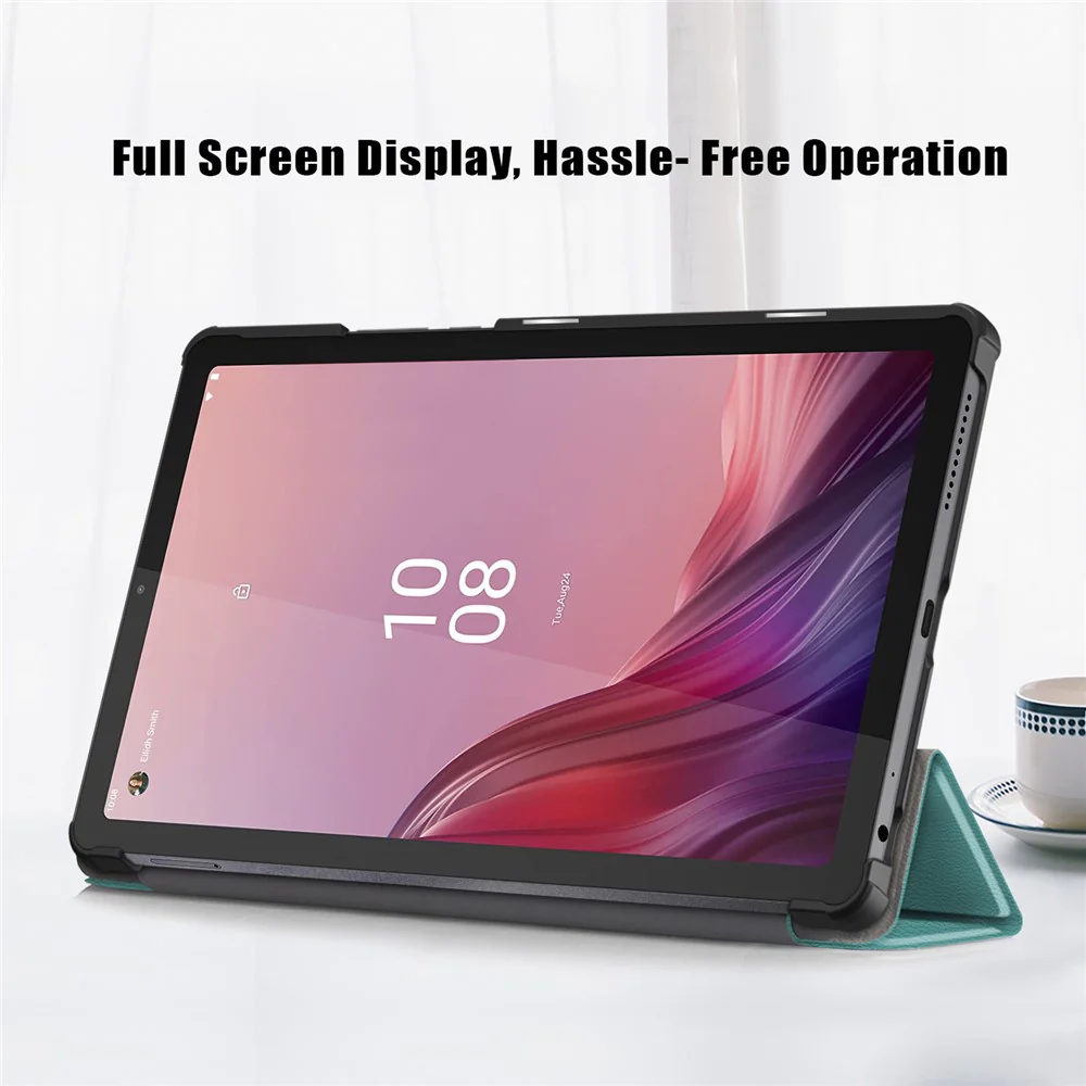Tri-fold Stand Tablet Case for Lenovo Tab M9 TB-310FU , Auto Wake / Sleep PU Leather Tablet Cover - Blackish Green - Image 2