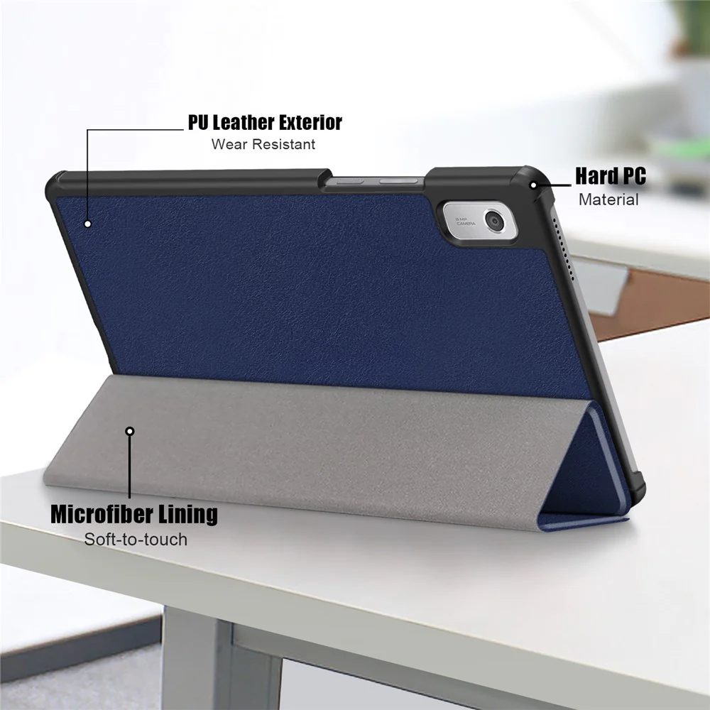 Tri-fold Stand Tablet Case for Lenovo Tab M9 TB-310FU , Auto Wake / Sleep PU Leather Tablet Cover - Dark Blue - Image 7