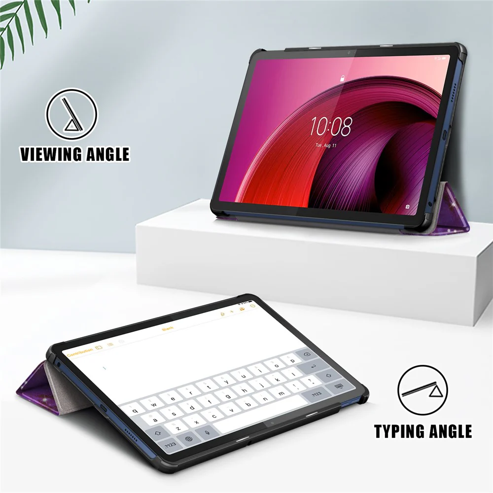 Trifold Stand Cover for Lenovo Tab M10 5G TB-360ZU , PU Leather Pattern Printing Tablet Case with Auto Sleep / Wake - Galaxy - Image 3