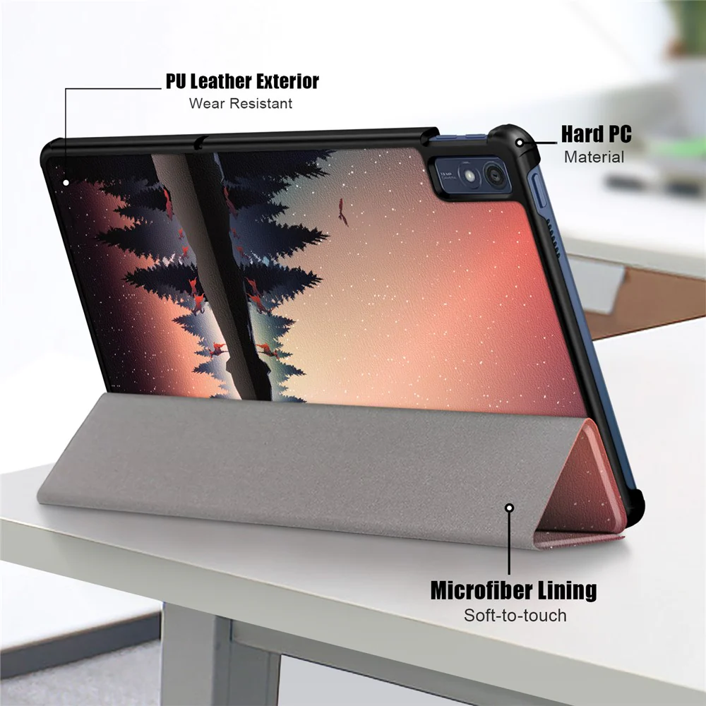Trifold Stand Cover for Lenovo Tab M10 5G TB-360ZU , PU Leather Pattern Printing Tablet Case with Auto Sleep / Wake - Nightfall - Image 6
