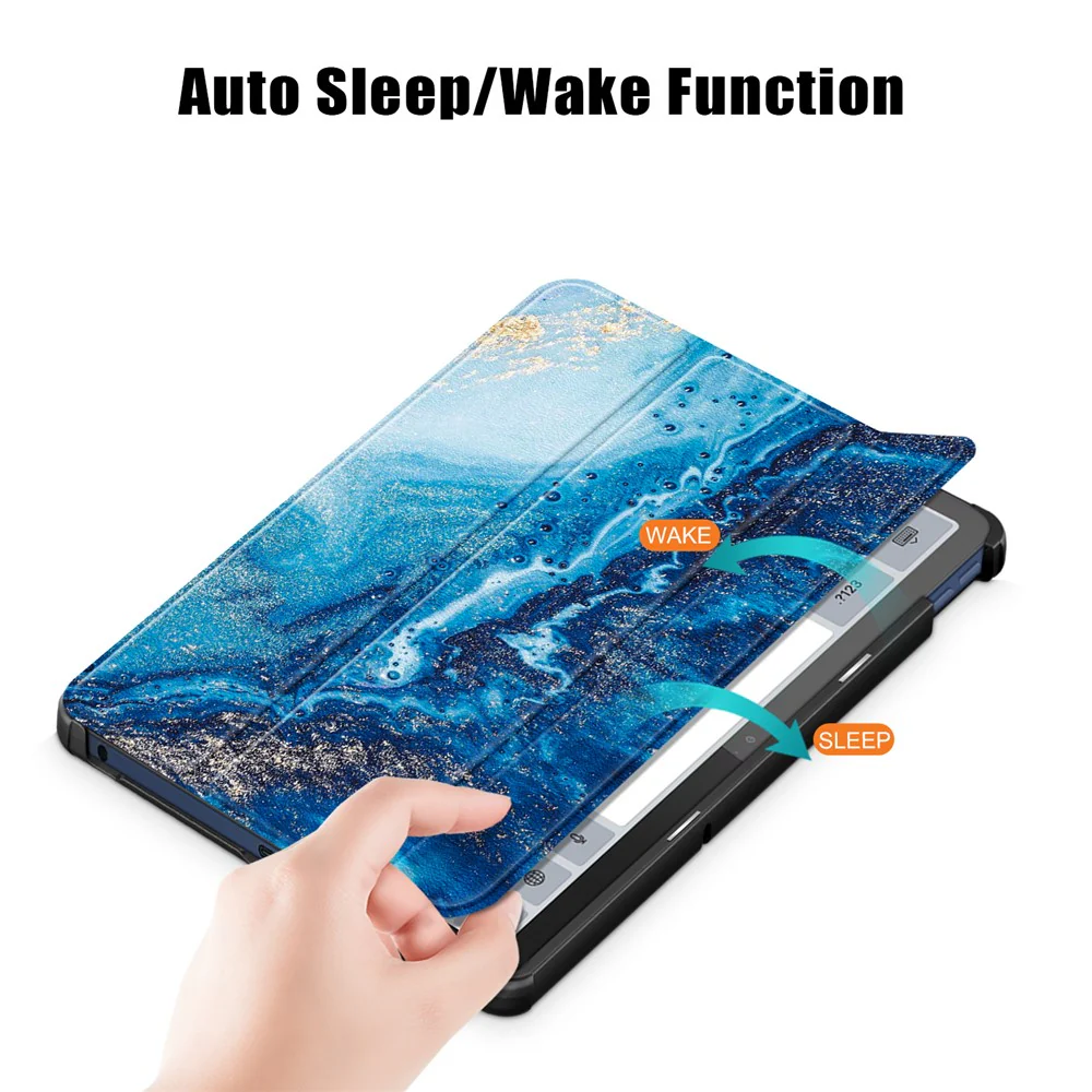Trifold Stand Cover for Lenovo Tab M10 5G TB-360ZU , PU Leather Pattern Printing Tablet Case with Auto Sleep / Wake - Wave - Image 4