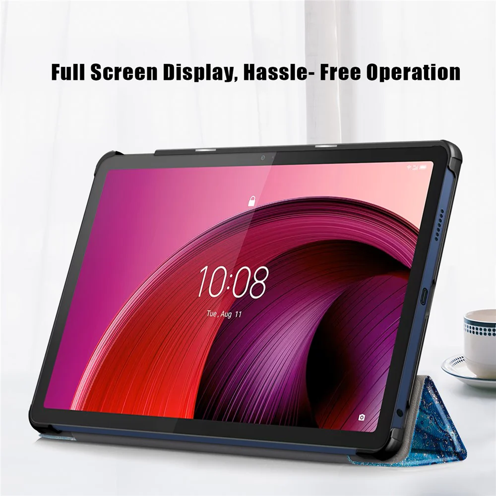 Trifold Stand Cover for Lenovo Tab M10 5G TB-360ZU , PU Leather Pattern Printing Tablet Case with Auto Sleep / Wake - Wave - Image 5