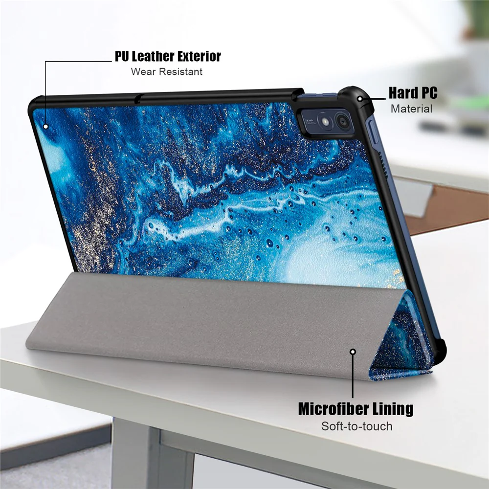 Trifold Stand Cover for Lenovo Tab M10 5G TB-360ZU , PU Leather Pattern Printing Tablet Case with Auto Sleep / Wake - Wave - Image 6