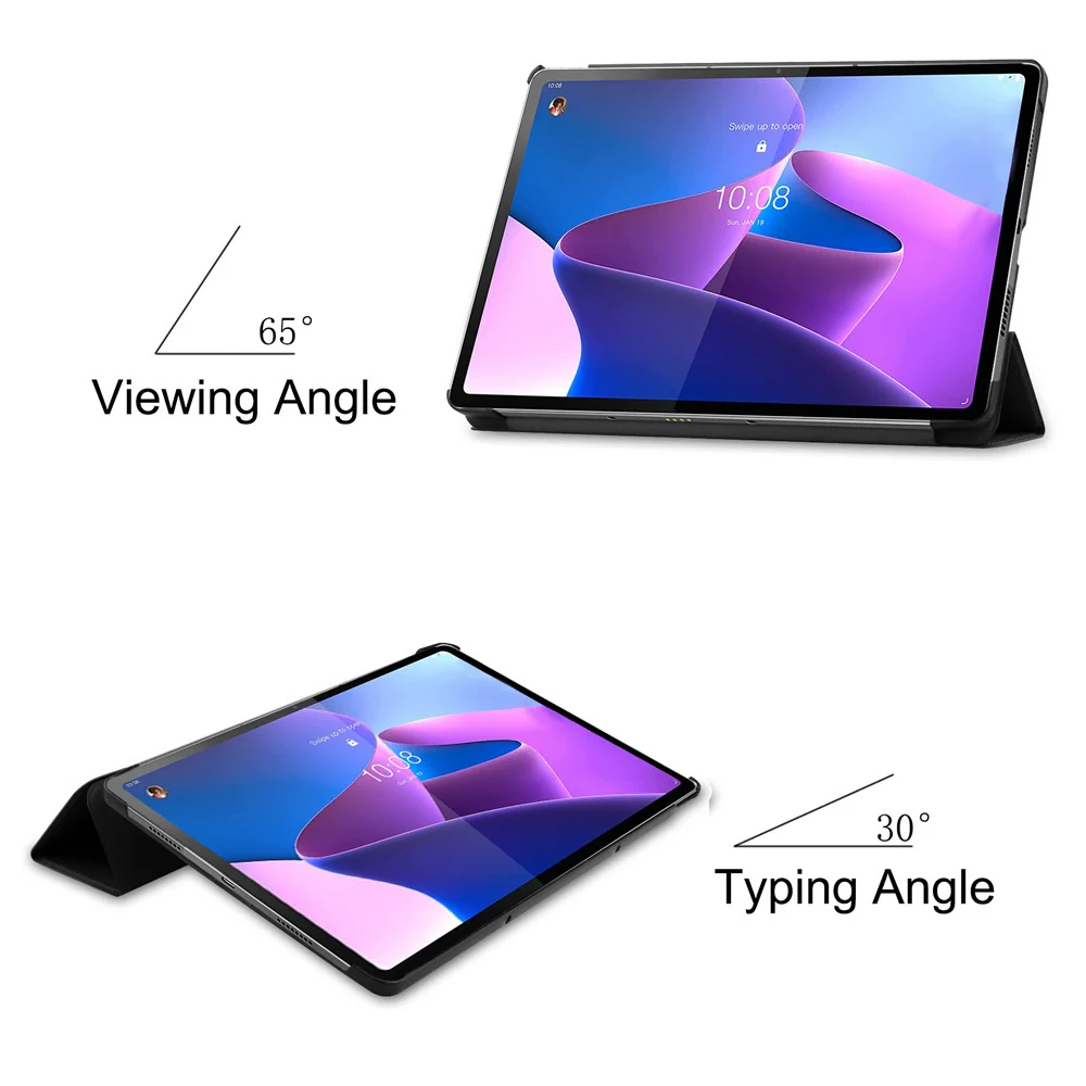 Trifold Stand Tablet Cover for Lenovo Tab P12 Pro, PU Leather + PC Protective Auto Wake/Sleep Smart Case - Black - Image 6